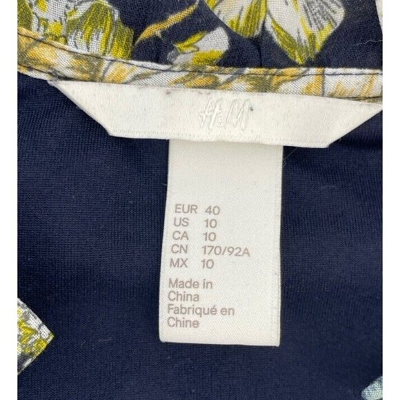 H&M Women's Blue Floral Shift Dress Split Neck  Boho Flaws See Photos Size 10 - Picture 6 of 15